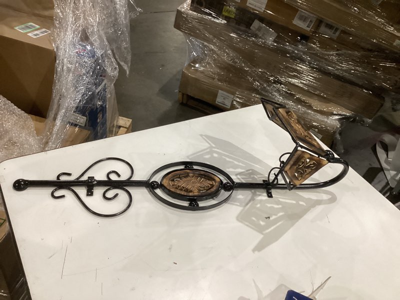 Condition photo showing As Is for woodly premium handcrafted vintage door bell with antique brass bell, carved wooden shade, heavy iron frame for main entrance, home, office, temple, outdoor wall decoration