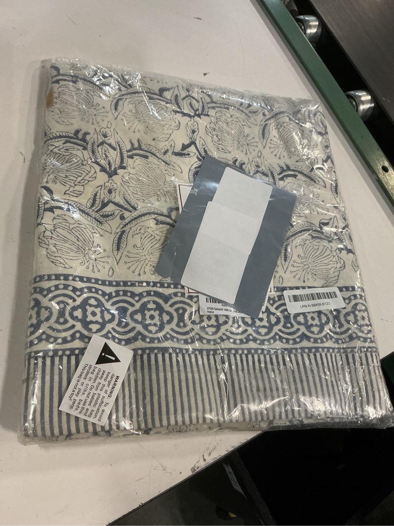 Condition photo showing New/Like New for atosii ‘santorini’ 100% cotton fall tablecloth, handblock print blue rectangle table cloth for kitchen i dining table linen i parties wedding christmas thanksgiving i fall decor 60 x 108 inches santorini 108" x 60" (rectangular)