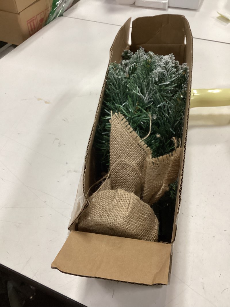 Condition photo showing Good Condition for 20Inch Pre-lit Artificial Small Mini Christmas Tree with Warm White Multi-Color LED Lights, Remote Control and Timer, Perfect for Xmas Tabletop Decorations, Home, Kitchen, Dining Table top Snow Green Snow 1ft 8in