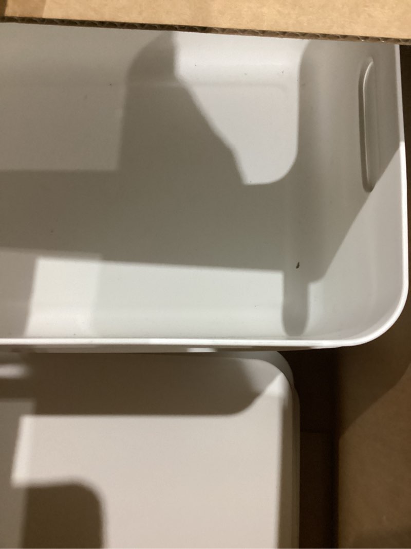 Condition photo showing As Is for 4 pack large plastic White storage bins Baskets, Toy Box Chest with Lids and Handle?Organizer Containers for Baby?Kids,snacks,Nursery?Shelves?Playroom, Bedroom?Office,Closet?home Set of 4 Medium White