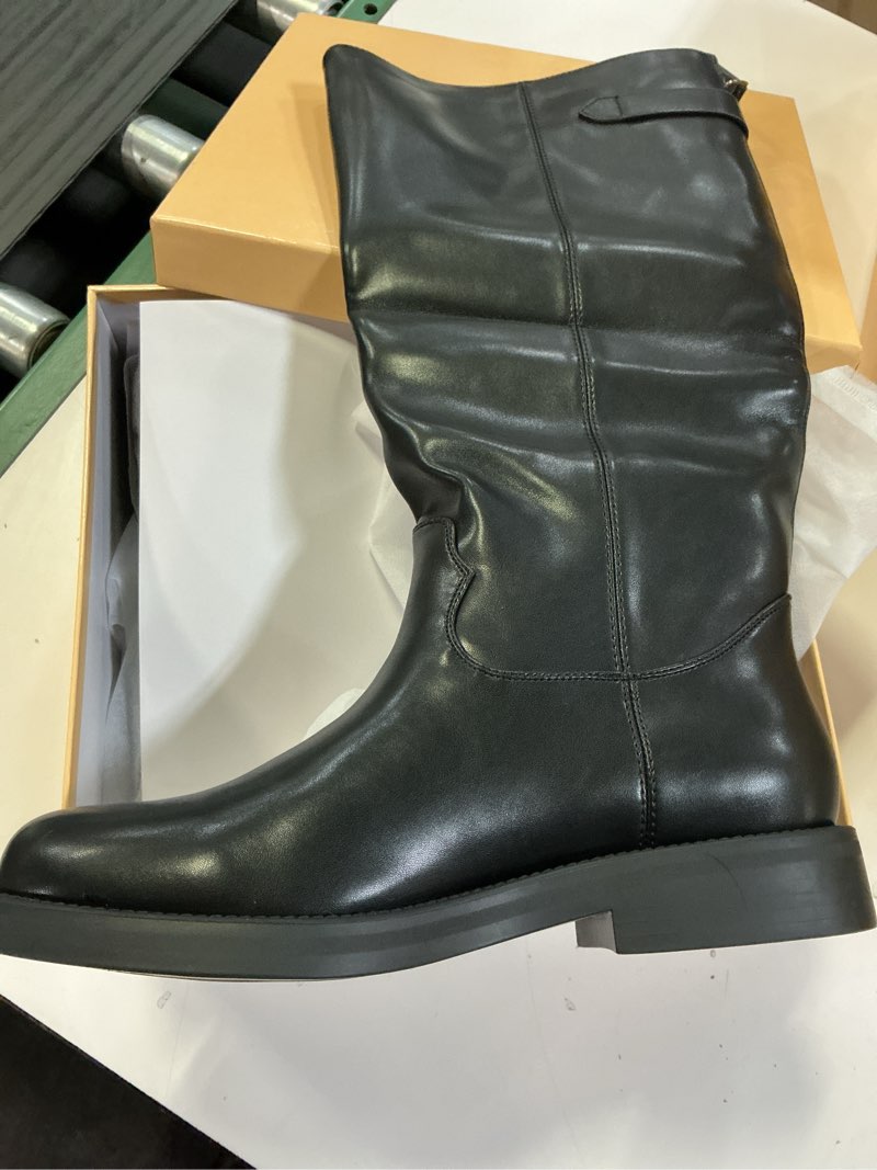 Condition photo showing New/Like New for women's knee high boots chunky heel square toe tall boots for women low heel back zipper boots size 6 black