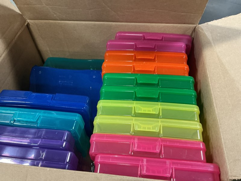 Condition photo showing Good Condition for iris usa 4" x 6" photo storage box craft keeper, 2-pack, transparent handle container with 16 organization holder cases for pictures, tasks, ephemera, scrapbooking, stationery, multi-color/clear clear/multi-color 16 cases