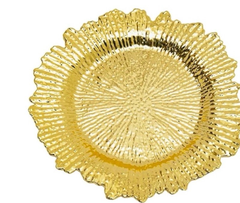 gold loaded plates, 60 13-inch plastic dinner plates, round plastic plates with coral reef pattern for parties and weddings (60pieces gold)