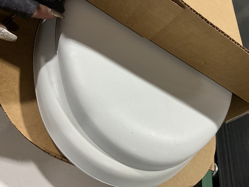 Condition photo showing Good Condition for mayfair padded toilet seat with chrome hinges, soft vinyl over wood core seat, made in usa, elongated, white
