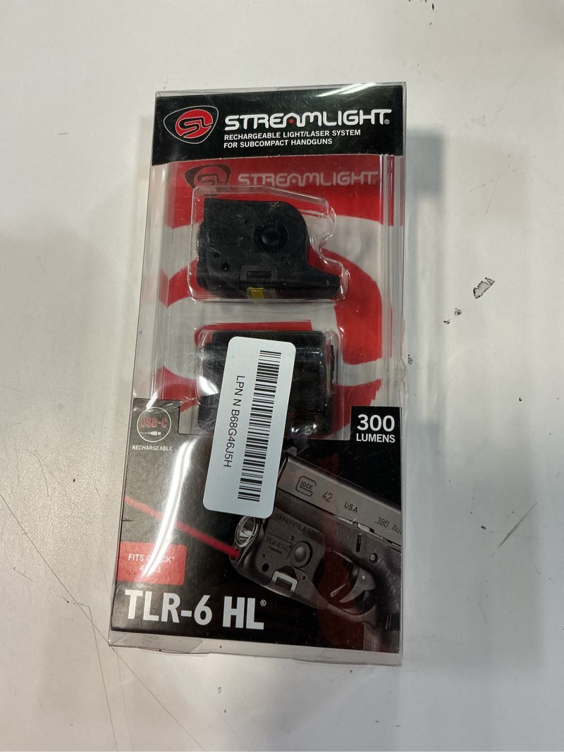 Condition photo showing Good Condition for streamlight 69340 tlr-6 hl 300-lumen rechargeable tactical weapon light with integrated red aiming laser designed exclusively and solely for glock 42/43 and 43x/48 (non-rail or mos), black