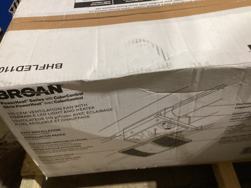 Condition photo showing As Is for broan-nutone powerheat series 110 cfm ceiling bathroom exhaust fan with heater and cct led lighting