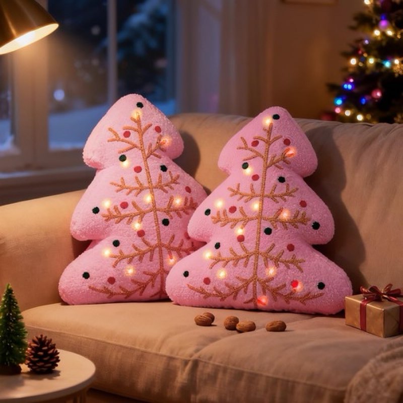 Lanpn 2 Pcs LED Christmas Tree Throw Pillows, Light Up Xmas Pillow Decor for Indoor Home Sofa Couch Chair Living Room Bedroom Christmas Decorations (Green-2)