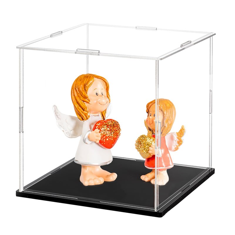 Frcctre 2 Pack Clear Acrylic Display Case with Black Base, 6 x 6 x 6 Inch Square Acrylic Display Box Self-Assembly Cube Dustproof Protection Showcase for Action Figures Toys Collectibles