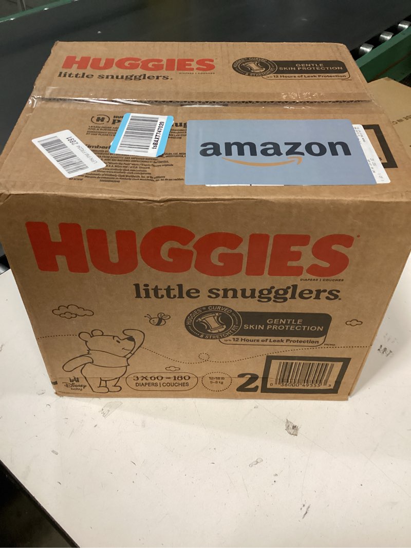 Condition photo showing New/Like New for Huggies Size 2 Diapers, Little Snugglers Baby Diapers, Size 2 (12-18 lbs), 180 Ct (3 Packs of 60), Packaging May Vary Size 2 180