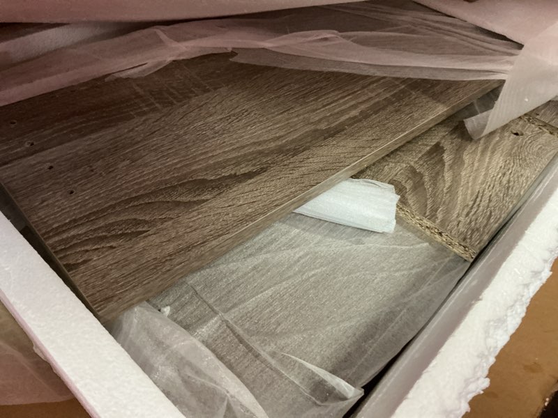 Condition photo showing Good Condition for Safdie & Co. Dark Taupe 1 Big Drawer 5 Shelves TV Stand, Beige