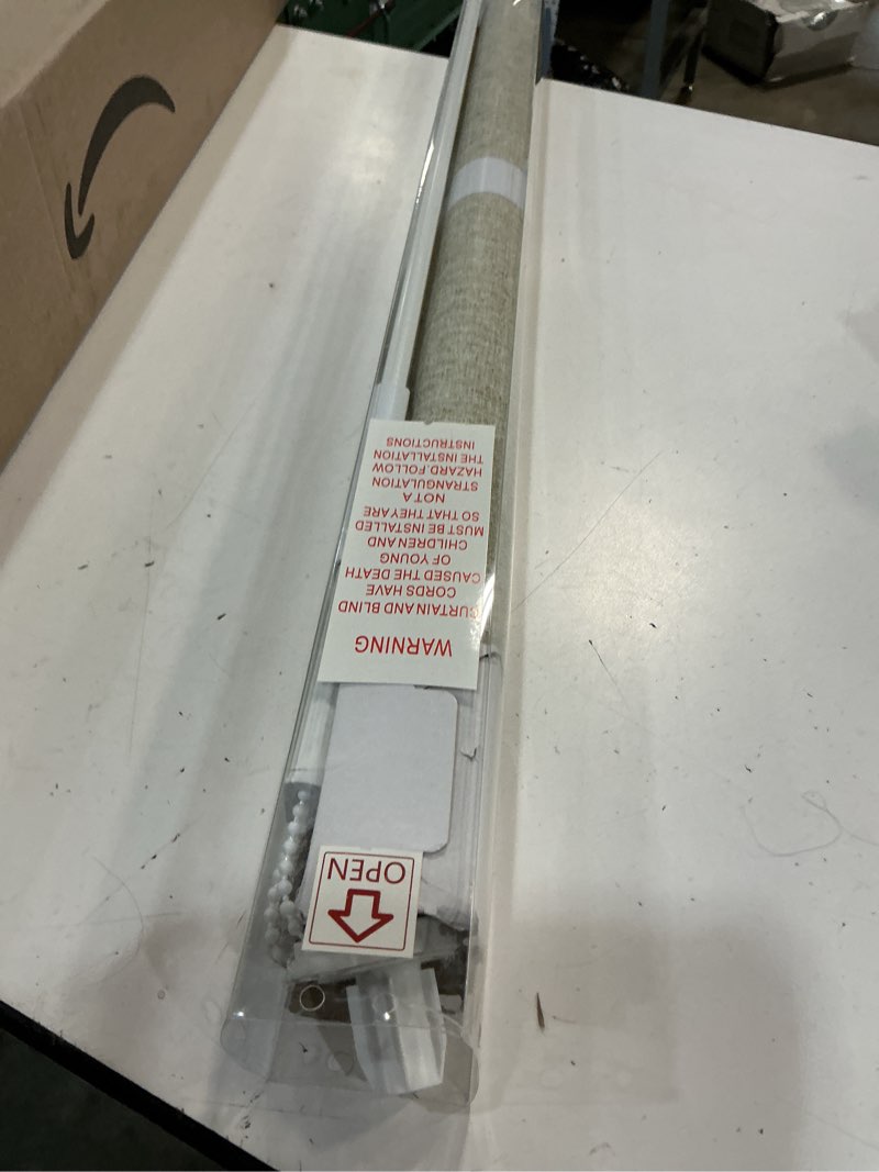 Condition photo showing As Is for persilux no drill no tools light filtering roller shades for windows,linen fabric cordless roller blinds,custom blinds for home,bedroom,living room,khaki-light filtering,custom size