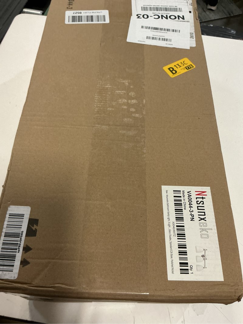 Condition photo showing New/Like New for bathroom vanity light, 3-light bathroom light fixtures over mirror, traditional vanity lights for living room, milk white bell glass shades, standard e26 base, polished nickel polished nickel 3-light