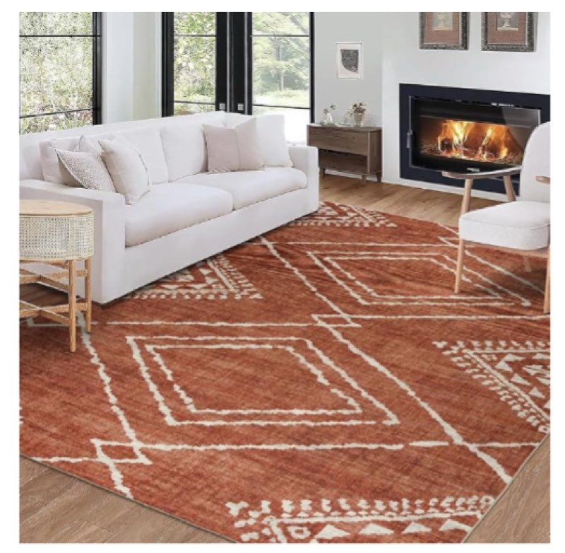 ReaLife Machine Washable Rug - Stain Resistant, Non-Shed - Eco-Friendly, Non-Slip, Family & Pet Friendly - Made from Premium Recycled Fibers - Moroccan Diamond - Orange, 5' x 7'