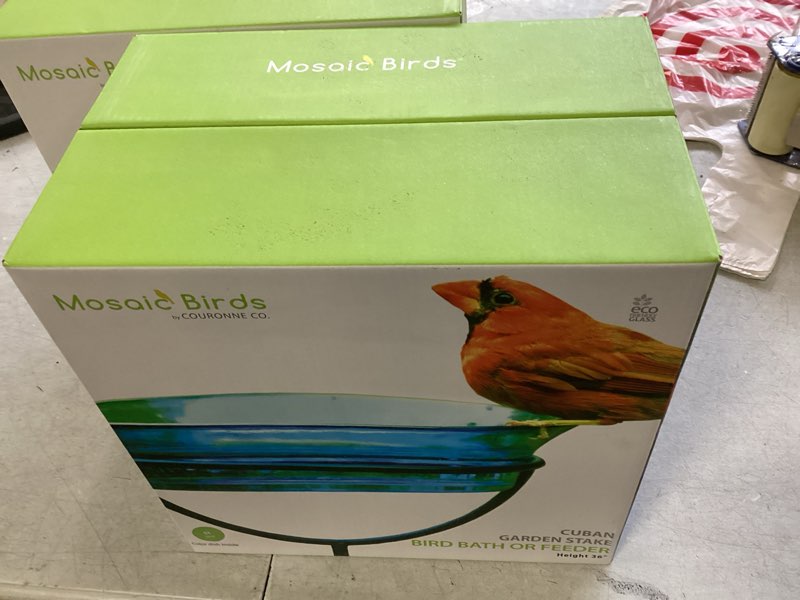 Condition photo showing New/Like New for Mosaic Birds Cuban Garden Stake Bird Bath Or Feeder 