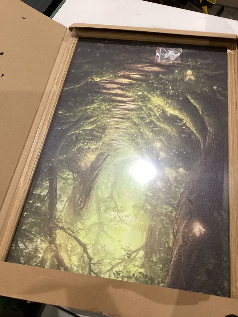 Condition photo showing Good Condition for vintage forest fairy wall art enchanted tree fairy wall decor painting whimsical nature woodland landscape 3d texture hand drawn sandstone artwork for bedroom living room 12x16 inch wood framed 16"l x 12"w tree b