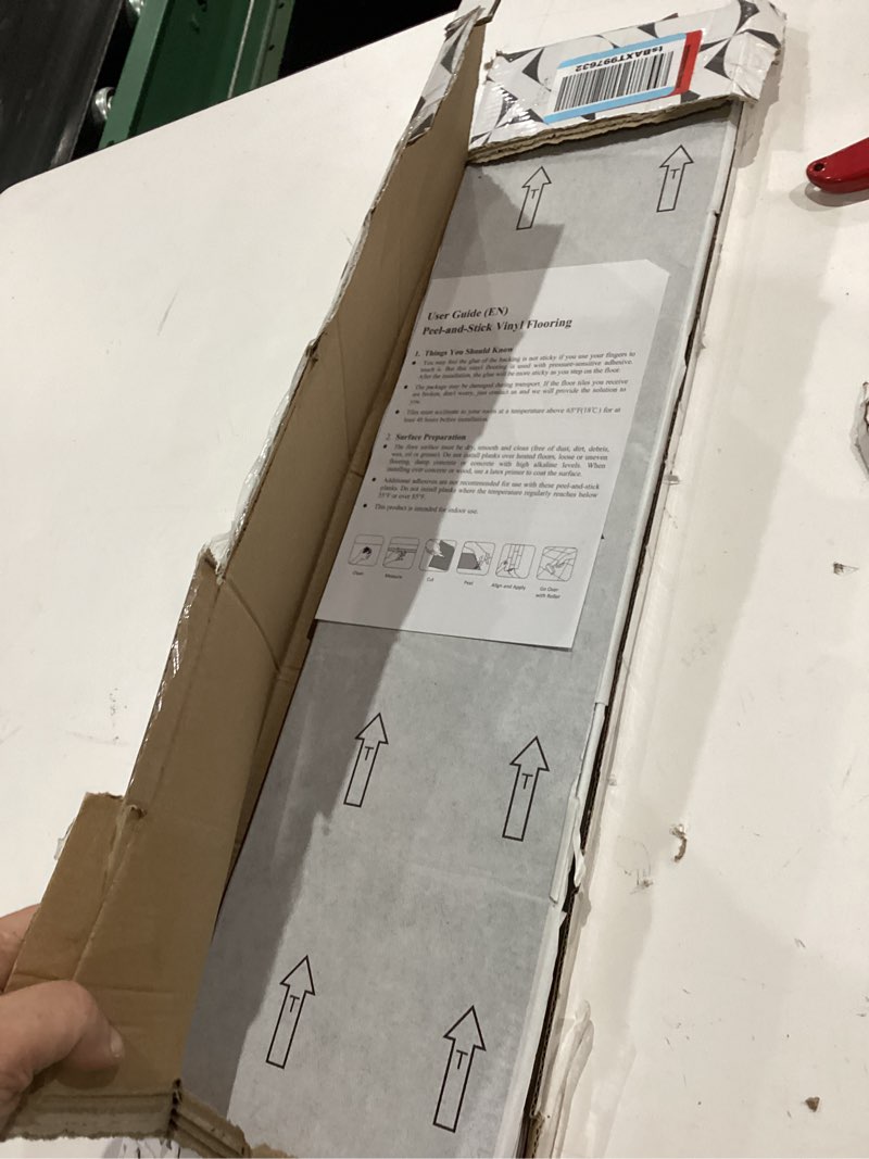 Condition photo showing Good Condition for Mysflosy Peel and Stick Floor Tiles, Self-Adhesive Luxury Vinyl Flooring Plank, 6'' x 36'', 12 Pack 18 Sq.Ft, Waterproof DIY Deep Wood Grain Planks Easy to Install for Kitchen, Living Room