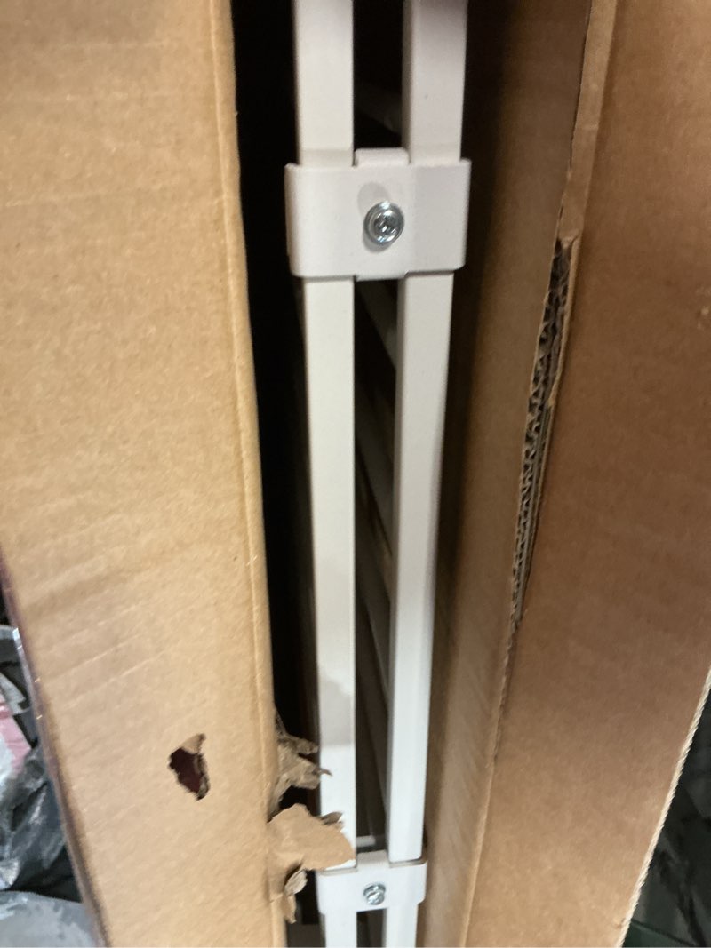 Condition photo showing As Is for Babelio Baby Gate for Stairs, Kitchen & Doorways, 26-43" W 28" H No Bottom Bar| Easy Installation| One-Handed Operation| Auto-Close| Hardware Mount (Drill Needed) Safety Dog/Pet Gate Indoor (White) White - B17 28" H, 26-43" W-Standard