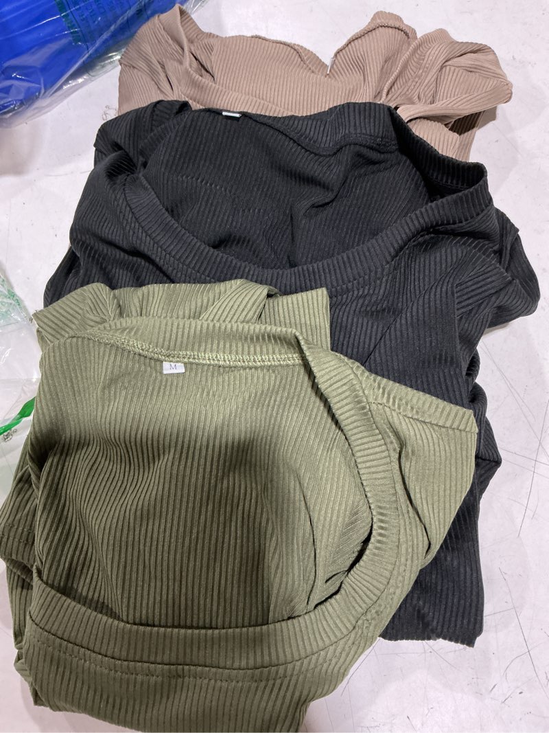 Condition photo showing Good Condition for ficerd 3 pack 3/4 sleeve tops for women t shirts round neck dressy basics tees blouses casual trendy loose fit shirts small army green, coffee, black