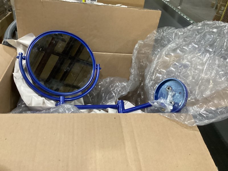 Condition photo showing Good Condition for Allied Brass WM-6D/5X-MBL 8 Inch Wall Mounted Extending Make-Up Mirror 5X Magnification with Dotted Accent, Mediterranean Blue