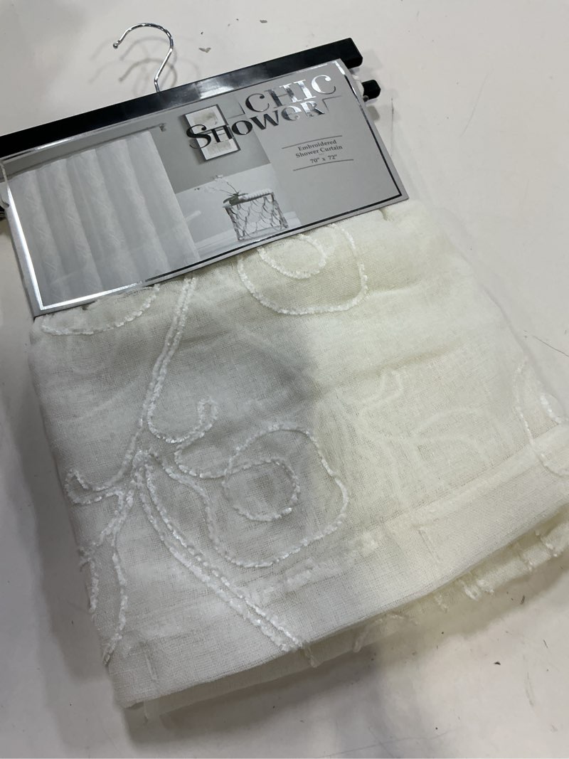 Condition photo showing New/Like New for dainty home bathroom 3d lea scroll linen look bath shower curtain 70" x 72" water resistant polyeste