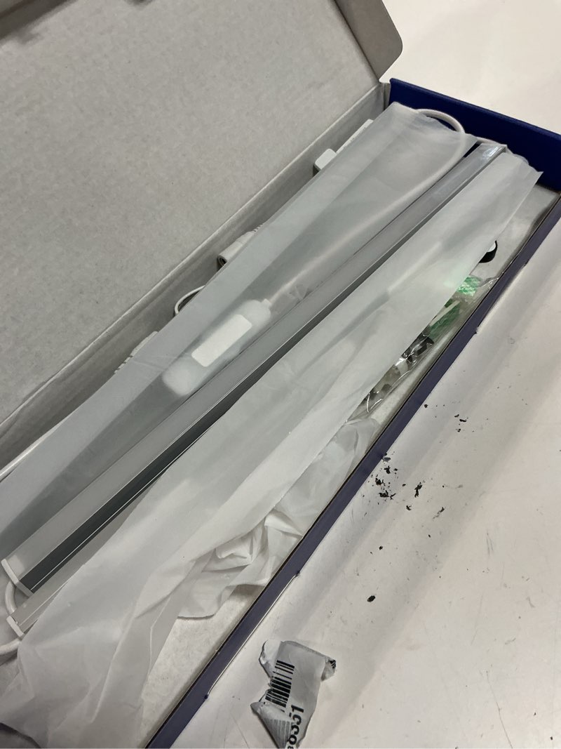 Condition photo showing As Is for maylit under cabinet lights plug in, 3 pcs 12 inch ultra thin under cabinet lighting, super bright warm white under counter lights for kitchen, dimmable light for cabinet, counter, workbench, desk