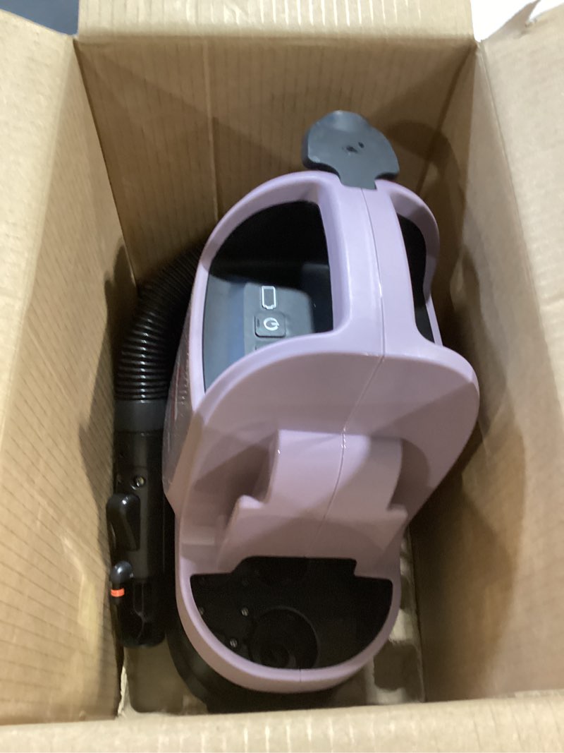 Condition photo showing As Is for bissell little green mini cordless portable carpet and upholstery deep cleaner, car/auto detailer, with hydrorinse self-cleaning tool and 4" tough stain tool, limited edition color dusk pink, 4015f little green mini cordless dusk