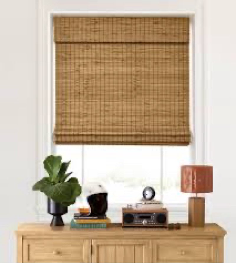 Cordless Bamboo Roman Shades 34\"Wx64\"H Blackout - Papara Cabon
