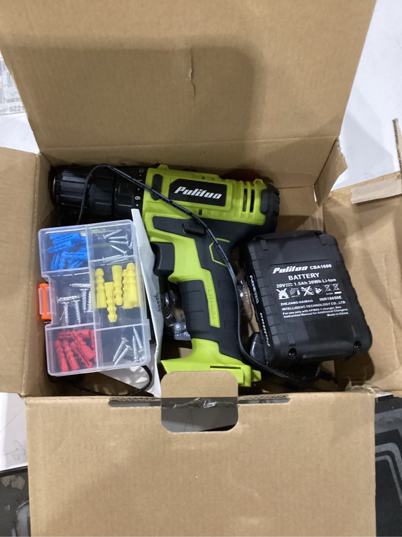 Condition photo showing Good Condition for PULITUO'S 20V Cordless Drill/Driver, Electric Screwdriver - 2 Batteries, 30Nm, 21+1 Torque, 2 Speed, Keyless 3/8" Chase Drill with LED Light, Kit for Home (Green) 20V Drill (green)- double