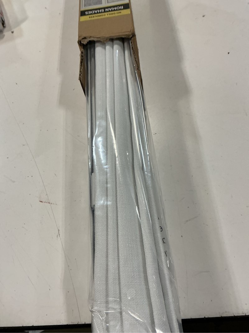 Condition photo showing Good Condition for unishades no drill cordless roman shades for windows, 36" w × 64" h - 100% blackout - linen - mist white 100% blackout - linen - white 36" w × 64" h