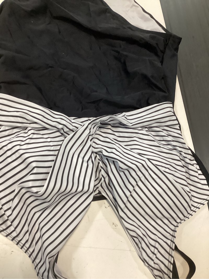 Condition photo showing Good Condition for b2prity women's one piece swimsuits tummy control front cross bathing suits tie back slimming v neck swimwear large black stripe
