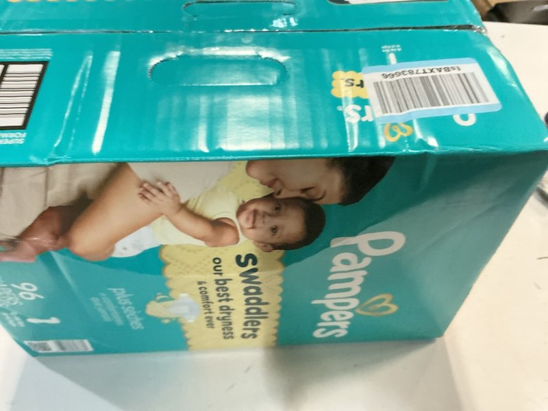 Condition photo showing New/Like New for pampers swaddlers diapers, size 1 (8-14 lbs), 96 count, absorbent, keeps baby dry and comfortable, skin safe disposable baby diaper (packaging may vary) size 1 96
