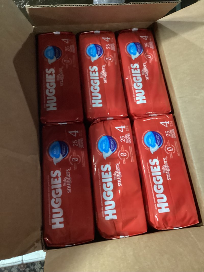 Condition photo showing New/Like New for Huggies Size 4 Diapers, Little Movers Baby Diapers, Size 4 (22-37 lbs), 150 Count (6 Packs of 25), Packaging May Vary Size 4 150