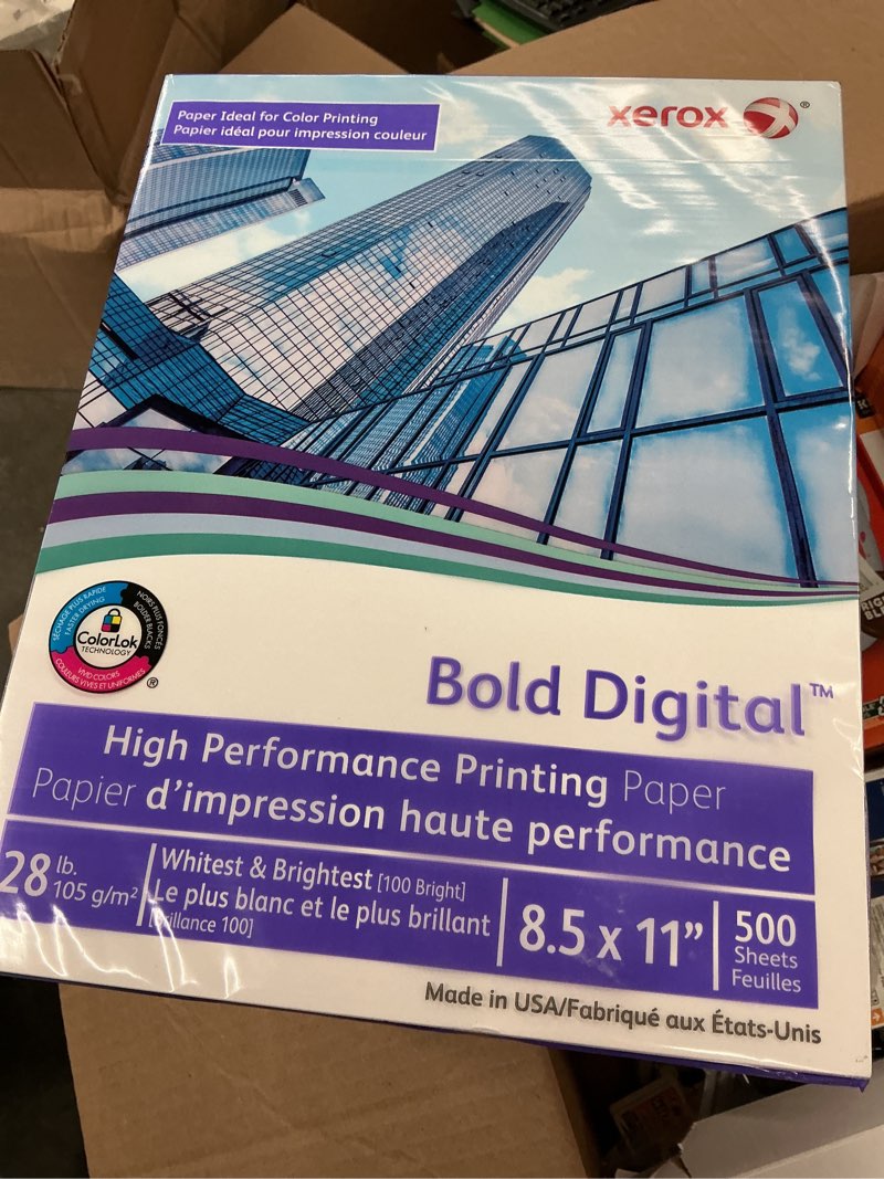 Condition photo showing New/Like New for xerox bold digital printing paper, 1 ream, letter size (8 1/2" x 11"), 100 (u.s.) brightness, 28 lb, fsc certified, ream of 500 sheets
