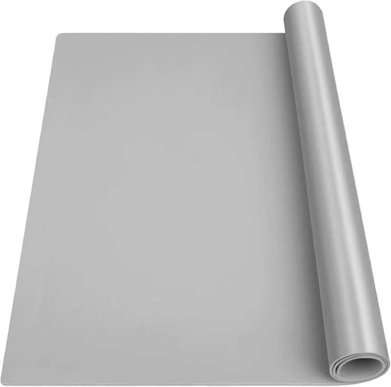 silicone mat heat resistant mats for countertop, multipurpose large silicone mats for crafts kitchen workbench size 48x24 inches thick 2mm,rolled package,grey