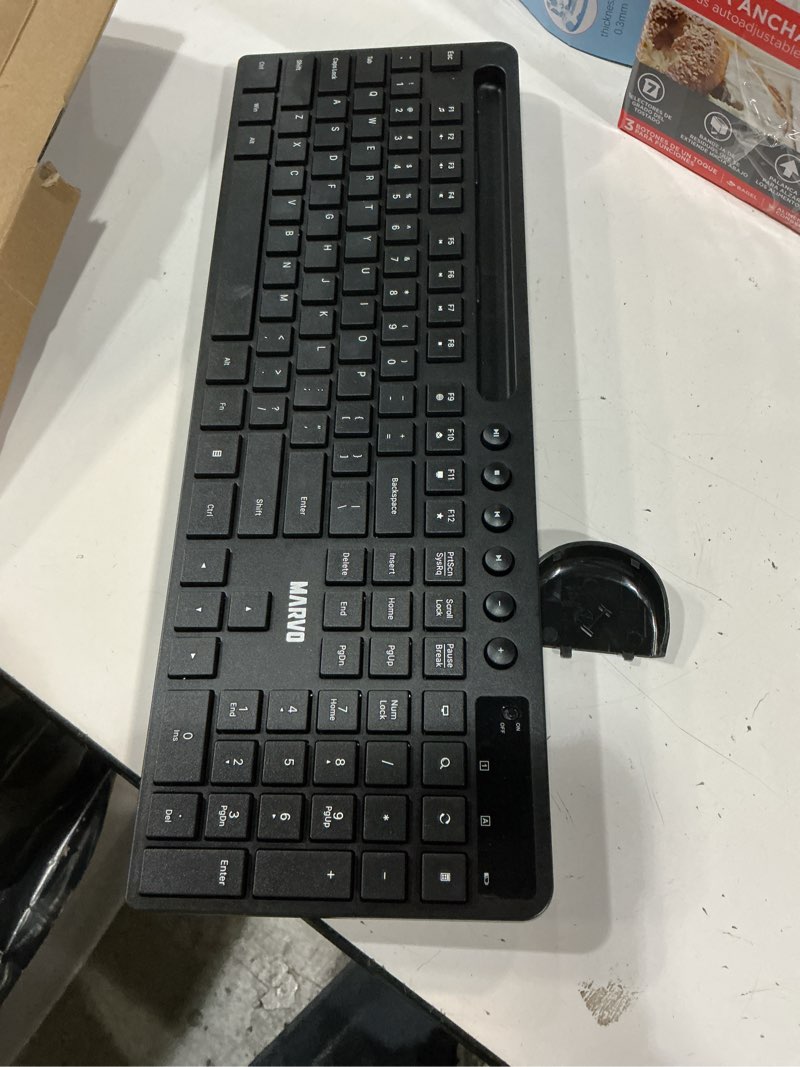 Condition photo showing As Is for wireless keyboard and mouse combo, edjo 2.4g full-sized ergonomic computer keyboard with wrist rest and 3 level dpi adjustable wireless mouse for windows, mac os desktop/laptop/pc black