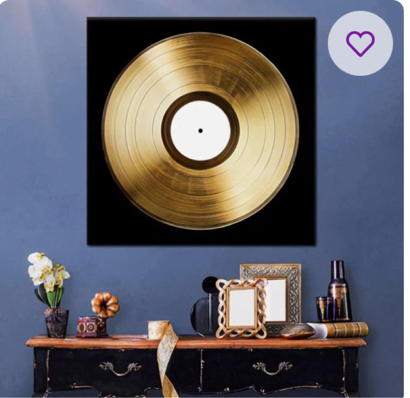 Gold Vinyl Record On Canvas Print 10x10