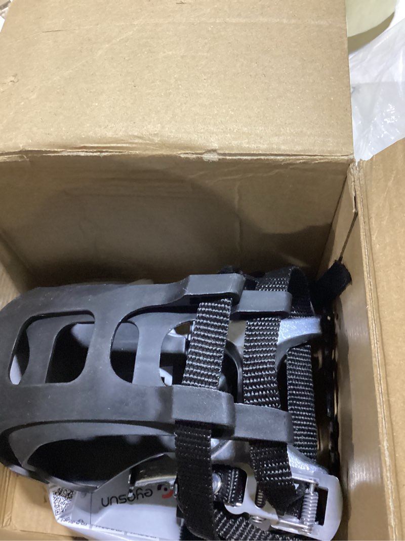 Condition photo showing As Is for bike pedals,grade spin bike pedals with toe cages & straps,compatible with road bikes, peloton, mountain bikes&mtb,toe clip pedals designed for wide shoes,ideal for indoor & outdoor cycling silver
