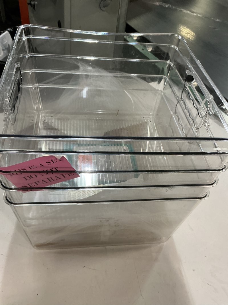 Condition photo showing New/Like New for Vtopmart 4 Pack Extra Large Clear Plastic Storage Bins,11x11 Cube Acrylic Organizer Square Containers with Handle for Pantry,Closet,LaundryRoom,Kitchen,Bathroom,UnderSink Organization 4 11inch-XXL