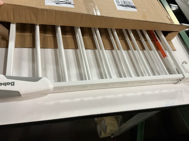 Condition photo showing As Is for babelio baby gate for stairs, kitchen & doorways, 26-43" w 28" h no bottom bar| easy installation| one-handed operation| auto-close| hardware mount (drill needed) safety dog/pet gate indoor (white)