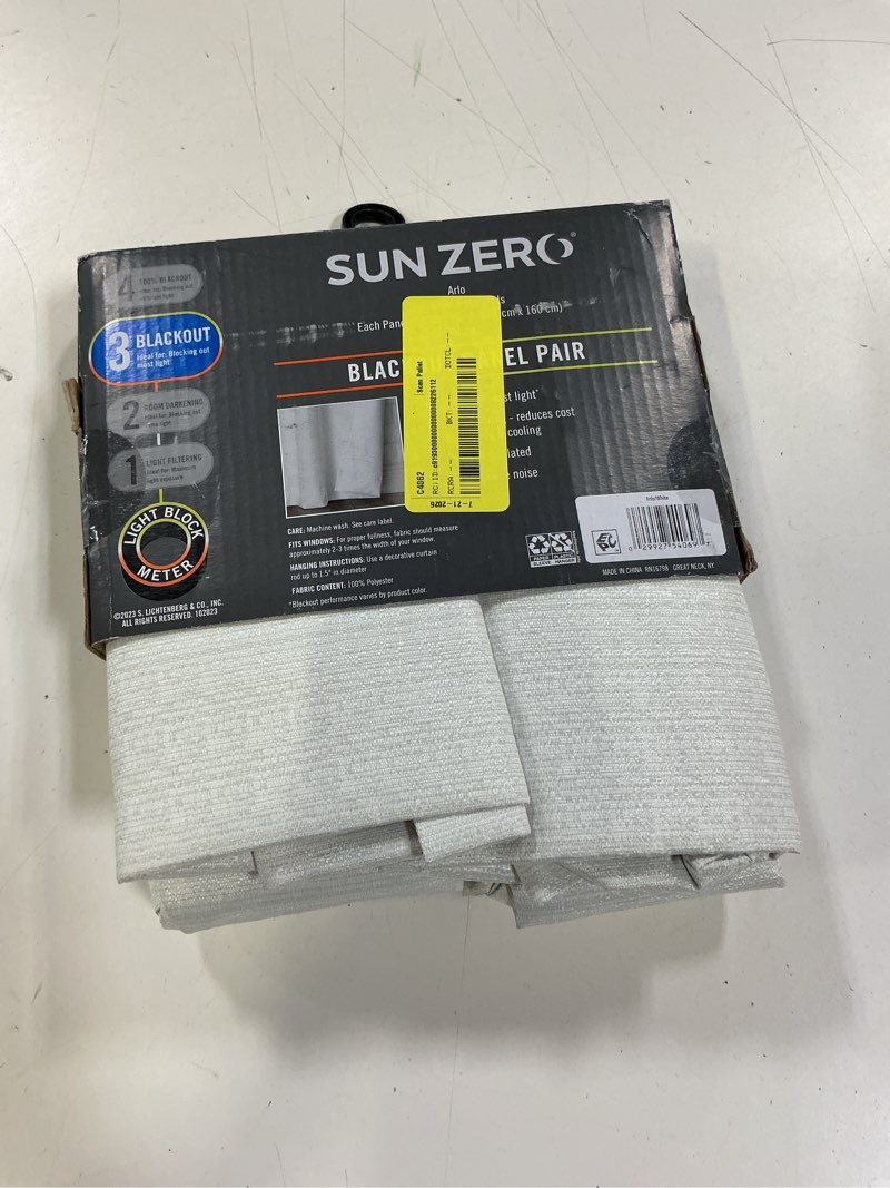 Condition photo showing Good Condition for sun zero arlo 2-piece textured thermal insulated room darkening grommet curtain panel pair, pearl white, 40"w x 63"l