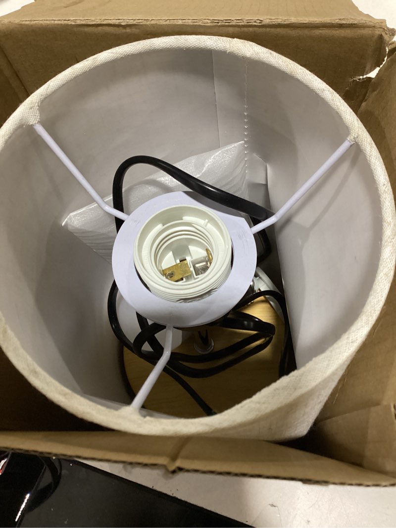 Condition photo showing Good Condition for bedside table lamp for bedroom - 4 way dimmable touch lamp with usb and type-c charge port, small wood base round flaxen fabric shade lamp living room,bedroom use(yellow color base) warm white 1pack