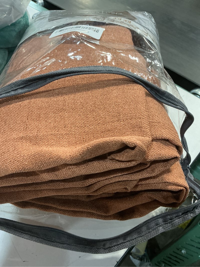 Condition photo showing Good Condition for burnt orange fall sheer curtains for living room/bedroom 84 inch length 2 panels set, light filtering privacy linen heavy drapes terracotta rust pinch pleated funky halloween curtain terracotta 40"w x 84"l( pack of 2)