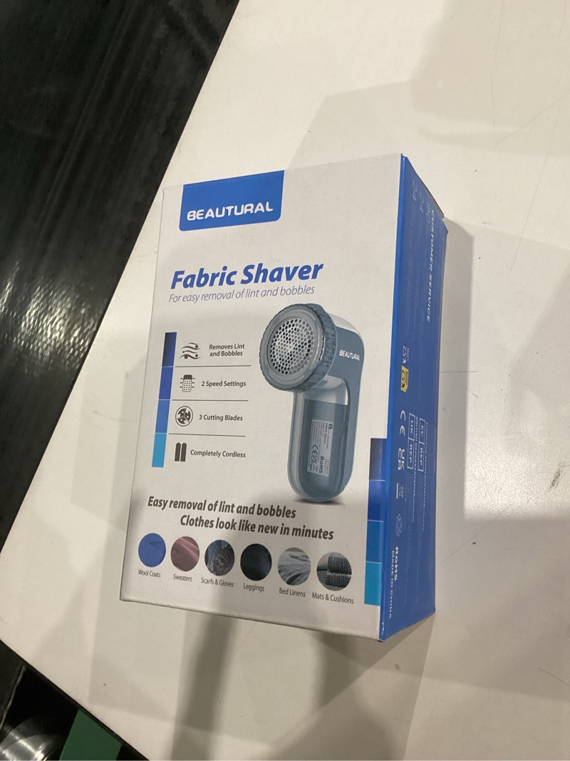 Condition photo showing New/Like New for BEAUTURAL Fabric Shaver and Lint Remover, Sweater Defuzzer with 2-Speeds, 2 Replaceable Stainless Steel Blades, Battery Operated, Remove Clothes Fuzz, Lint Balls, Pills, Bobbles Gray Gray Standard
