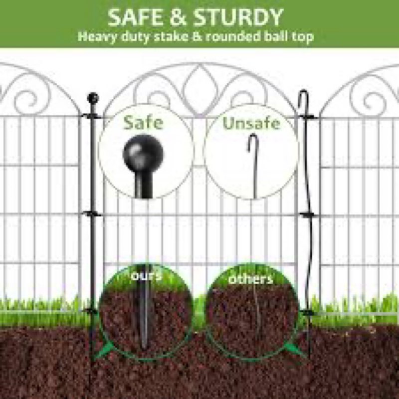 10 Panels No Dig Tall Garden Fence with Gate – 44" H X 23.6' L Rustproof Metal Dog Fence Outdoor for