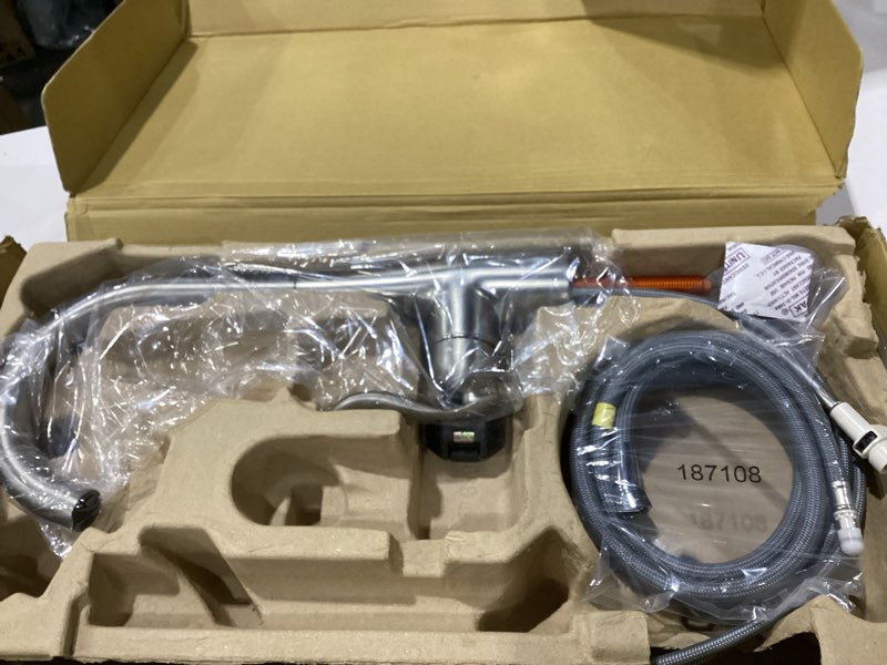 Condition photo showing As Is for moen arbor spot resist stainless one-handle pulldown kitchen faucet with sprayer and a reflex docking system, kitchen sink faucet featuring power boost for a faster clean, 7594srs stainless standard