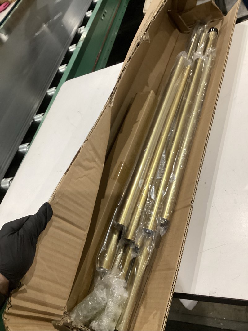 Condition photo showing Good Condition for mayrhyme warm gold double corner window curtain rods with aluminum end cap finials and brackets,1 inch diameter dual bay window curtain rods, adjustable 2 sided 32-58" and 32-86 center double rod 32-58" side rods & 32-86" center rod warm gold