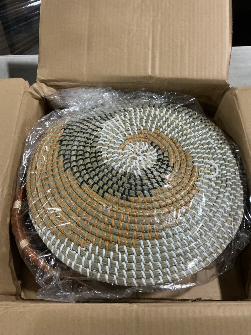 Condition photo showing Good Condition for wall basket decor, boho wall hangings, decorative baskets for home, boho basket wall decor set, hanging basket wall, woven basket set stormy