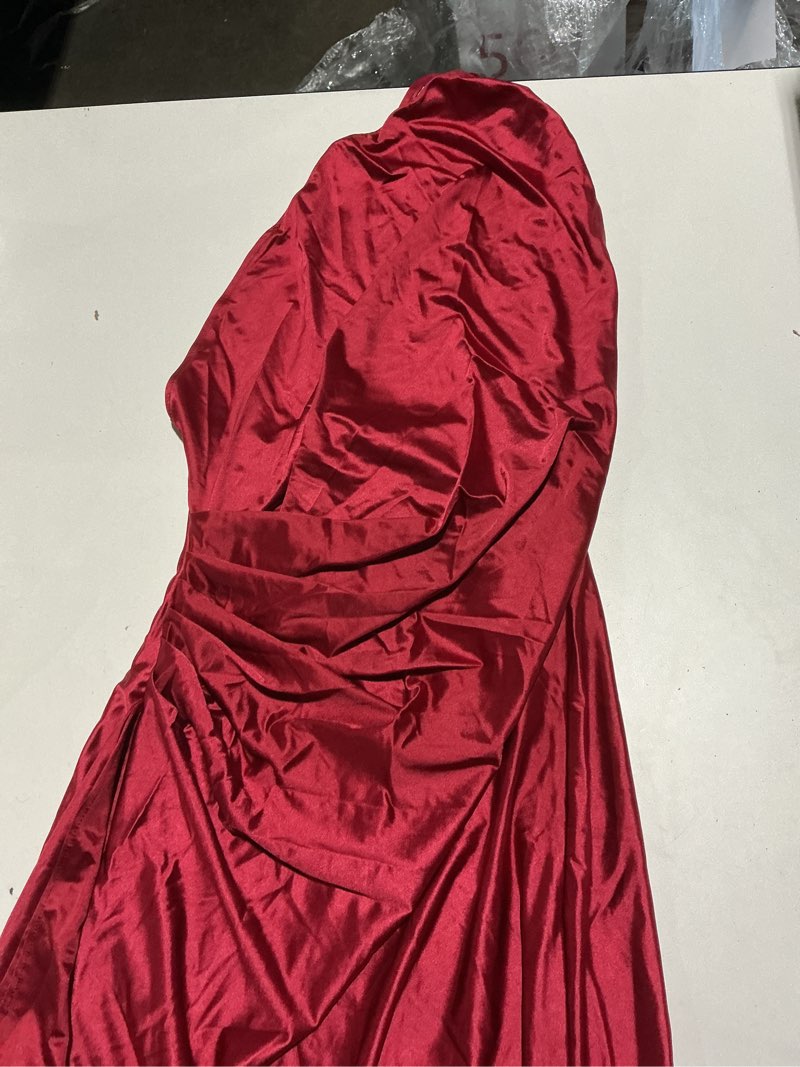 Condition photo showing Good Condition for memoriesea women's sexy one shoulder high split cocktail wedding party maxi dress medium wine red