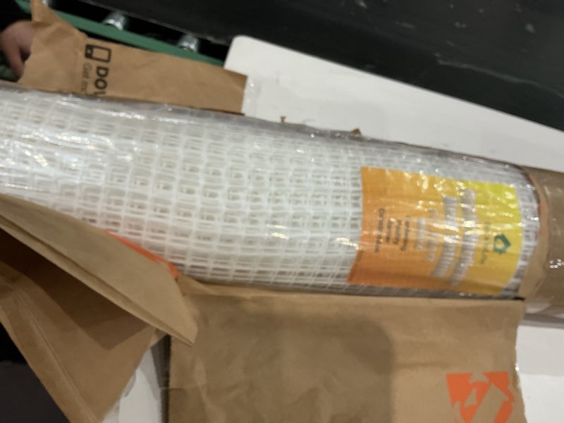 Condition photo showing Good Condition for plastic hardware mesh netting, garden netting, temporary fence, tree guards, safety net for balcony, deck, stair railing, animal barrier, poultry, deer, with 50 zip ties, 4' x 50', white