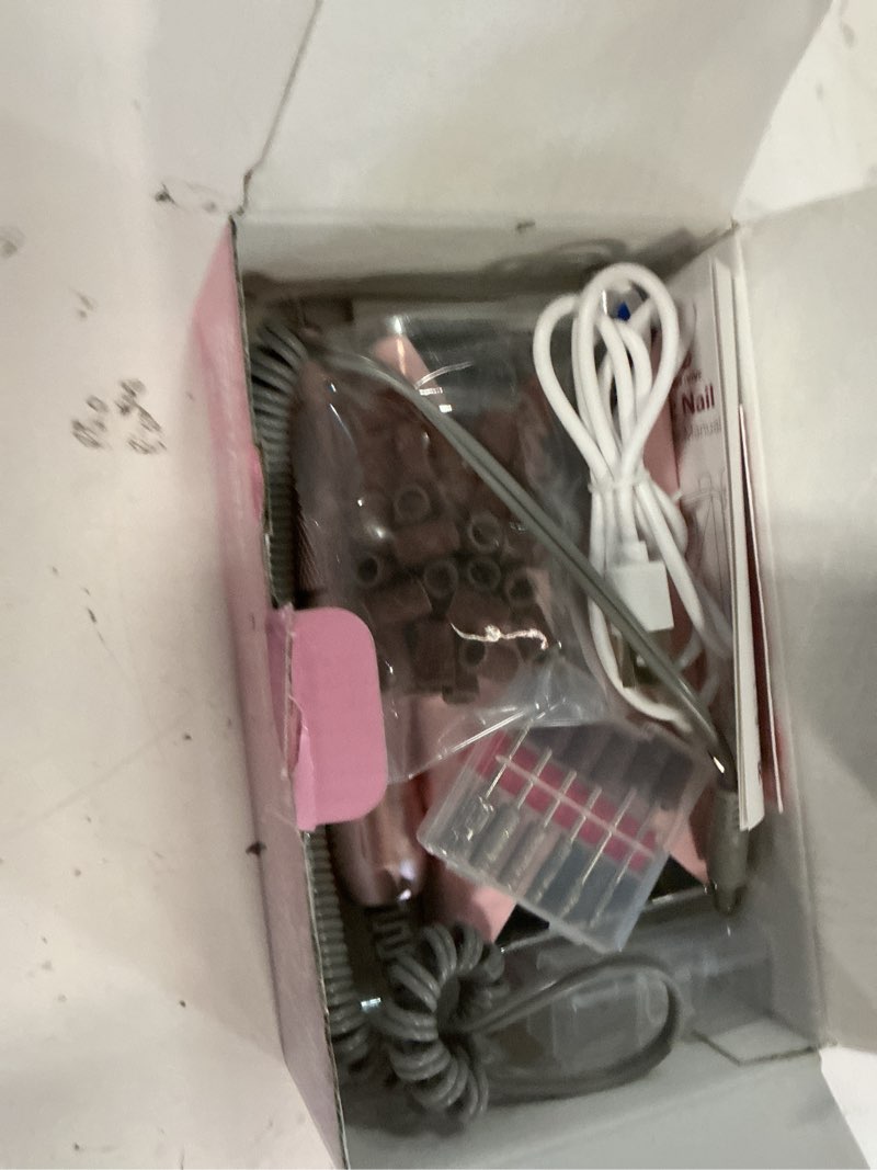 Condition photo showing New/Like New for professional electric nail drill 45000rpm (portable & rechargeable) (with 11 drill bits ) cordless nail file machine for shaping, polishing & removing gel nails for salon home (pink)
